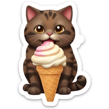 Cute fat tortoiseshell cat eating ice cream sticker