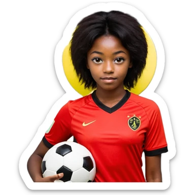 A imagem retrata um jovem de cabelo vermelho-neon e corte moderno, vestido com uma camisa de futebol preta e vermelha e uma corrente de ouro. Ele está em um ambiente interno, olhando para a câmera com uma expressão engajada e as mãos levantadas em um gesto de ênfase sticker