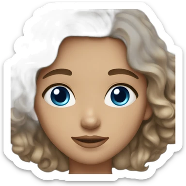 a light skin, short wavy brown haired girl with blue eyes sticker