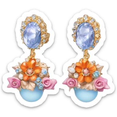 Dolce and Gabbana earrings with white and colourful lavender light blue orange pink and golden detais sticker