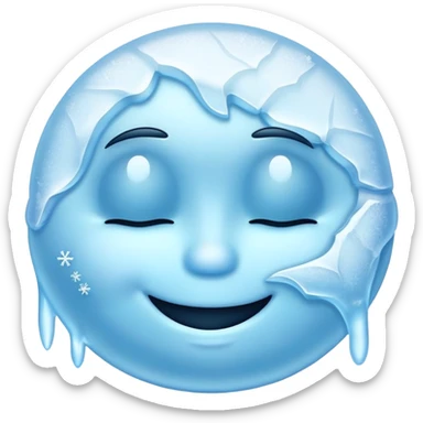 frozen smiley face sleeping, icy blue color, frosty details sticker