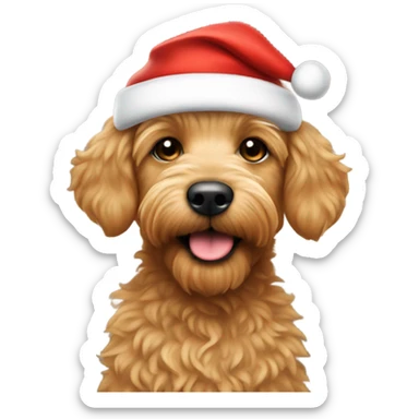 Tan mini doodle with Santa hat sticker