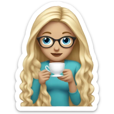 Girl with long blonde hair and blue eyes and glasses sipping tea sticker