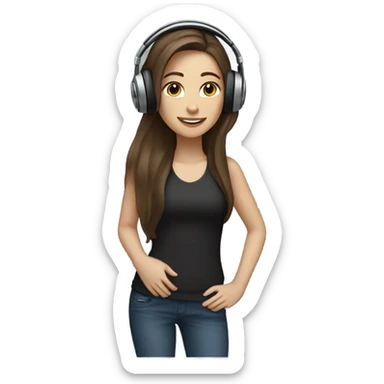 White long brunette girl listening to music sticker
