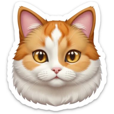 calico and white cat with small head, hazel eyes, and short but chubby body sticker