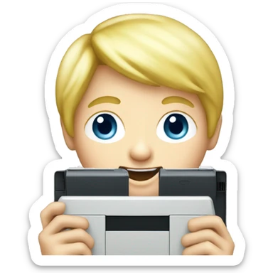 blonde boy playing nintendo ds sticker