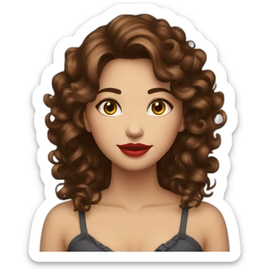 Femme brune cheveux bouclés avec rouge rouge fleuri blanche sticker