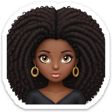 pretty bratz girl, dark black skin, dark big brown afro, dark brown eyes, black eyeliner, deep black skin sticker