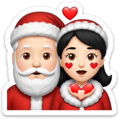 Make an emoji of a Santa Claws couple, but with hearts falling from their mouths, and both with black hair. sticker