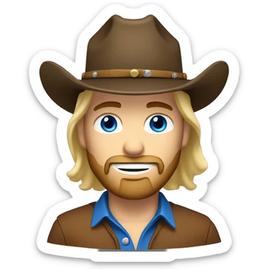 Blonde hair blue eye guy with a beard wearing brown cowboy hat sticker
