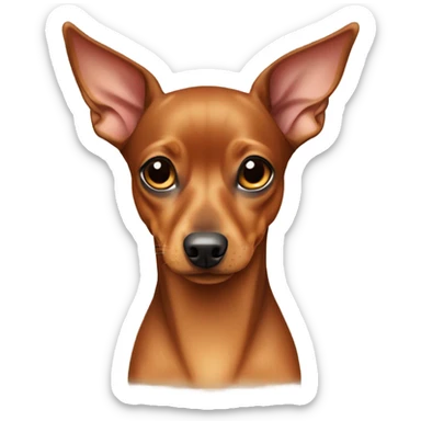 Fully tan miniature pinscher with thick neck with a white stripe in the center, and outward extending long ears  sticker