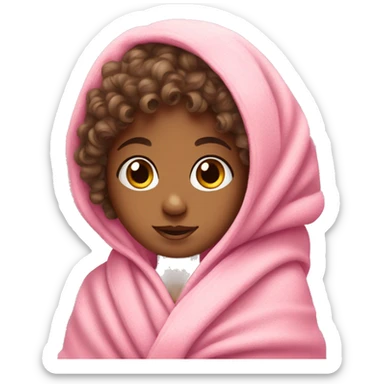 little girl with curly hair wrapped in a pink towel sticker
