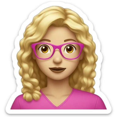 Blonde hair girl with pink glasses and a broom sticker