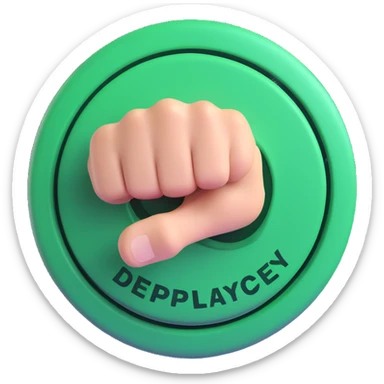 big green button with 'Deploy' text being slammed by a fist with dramatic impact lines, vibrant emoji style sticker