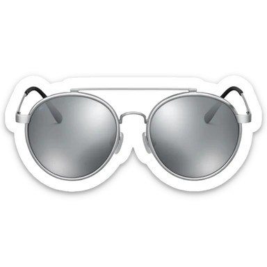 A pair of luxury sunglasses emoji with silver chrome frame, smooth rounded lenses, reflective metallic surface, high-end swag aesthetic, minimal and clean design, iOS emoji style, centered, white background sticker