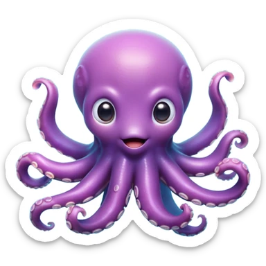 Cinematic Cute Octopus Portrait Emoji, Head tilted playfully and inquisitively, featuring a charming, rounded body with soft, shimmering skin and eight expressive, gently curling arms with playful suckers, with round, sparkling eyes full of wonder, Simplified yet irresistibly adorable features, highly detailed, glowing with a warm, inviting underwater glow, high shine, affectionate and lively, stylized with a touch of whimsical marine charm, soft glowing outline, capturing the essence of a mischievous yet loving octopus that seems as if it could float out of the screen into your arms! sticker