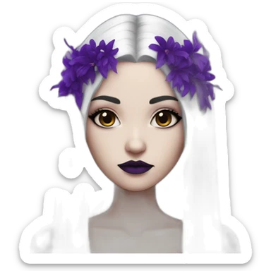 Raven Queen White gothic girl with long straight black hair and purple streak sticker