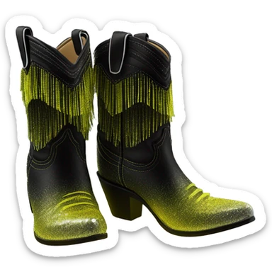 Realistic neon yellow to black ombre pair of fashion cowgirl boots with sparkly shiny glitter fringe on them. sticker