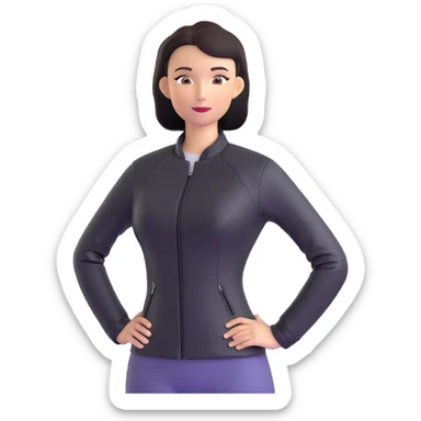 woman with oval-shaped flat-top head wearing a tight-fitting elbow-length black leather jacket sticker