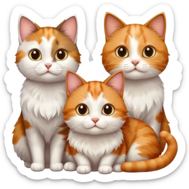 3 small cats different colours including brown tabby and white, light patchy calico, and ginger and white sticker