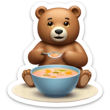 Pink bear eating soup sticker