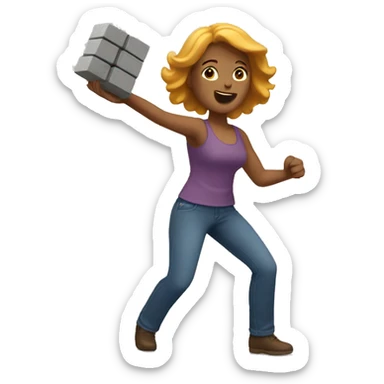 Woman tossing brick sticker