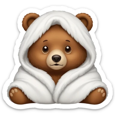 Bear cozy in white blanket sticker