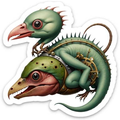 cinematic steam-punk -  hieronymus bosch phantasmagoric mutated creatures - hybrids of human, birds and and reptiles sticker