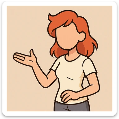 faceless young woman avatar, red hair, inviting body language, contemporary flat design, soft edges, flat toon style sticker