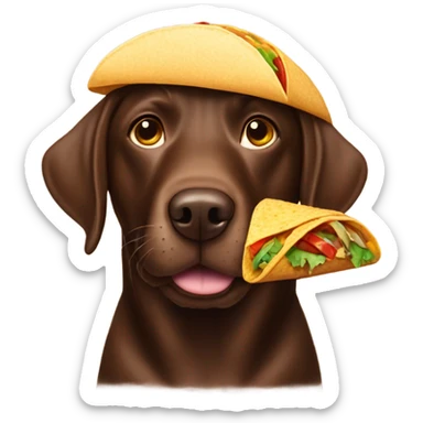Chocolate lab with a taco sticker