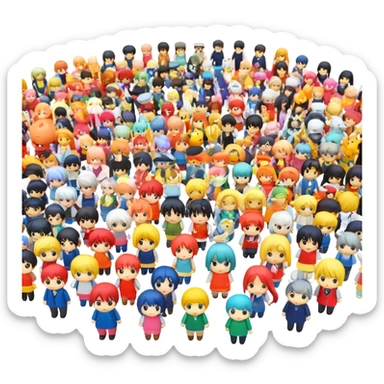 Anime figures in a large grouping  sticker
