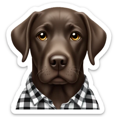 Chocolate Labrador wearing a black and white plaid shirt sticker
