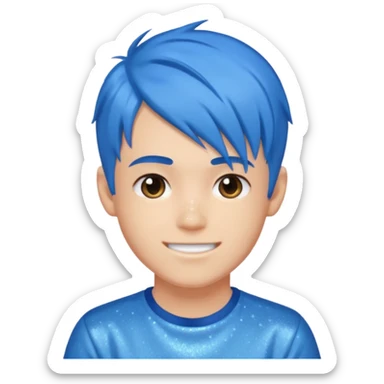 glitter blue gamer boy happy blue hair sticker