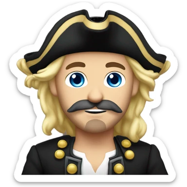 Male pirate black captain hat BLACK SASH black moustache blue eyes short blond hair  sticker
