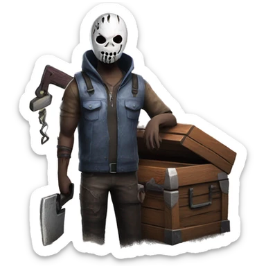 Dead by daylight leatherfave beside a chest waiting with His chainsaw  sticker