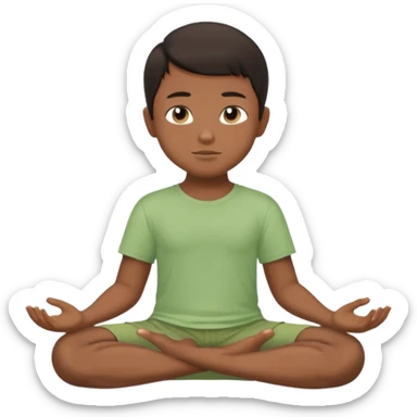 Menino de cabelo escuro, camiseta e bermuda verde claro sentado em pose de Buda sticker