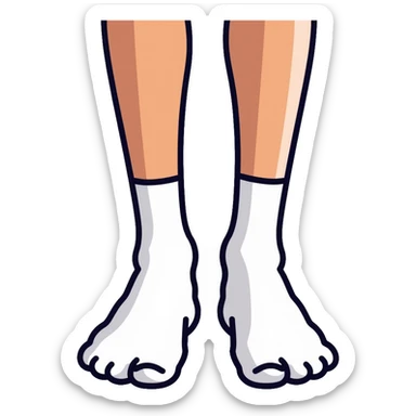 bottom view of feet wearing white athletic socks showing soles with texture pattern sticker