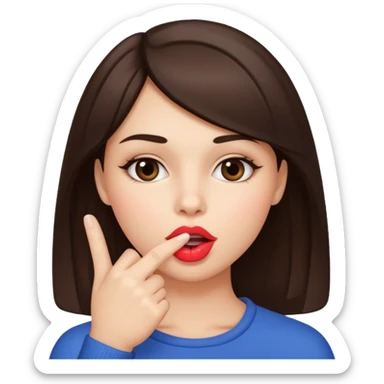 A brunette girl sucks her index finger with her mouth. sticker