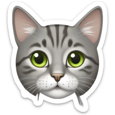 Tabby gray cat with white mouth and white nose and light green eyes sticker