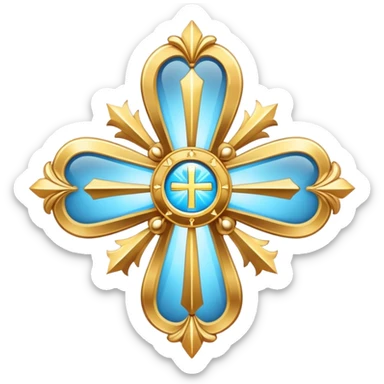 saint emblem with light blue cross and divine rays sticker