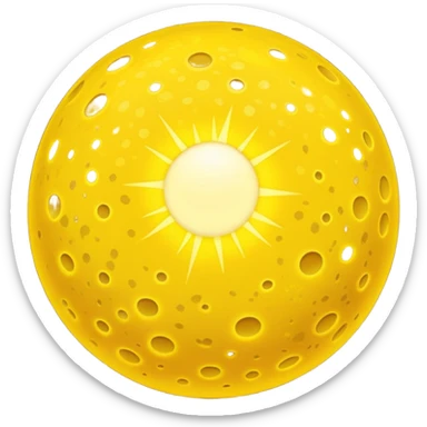 yellow ball of light emoji, glowing with a yellow-white hue, mottled by dark sunspots and bright granules from convective currents, radiant, simple and round, no face, no text sticker
