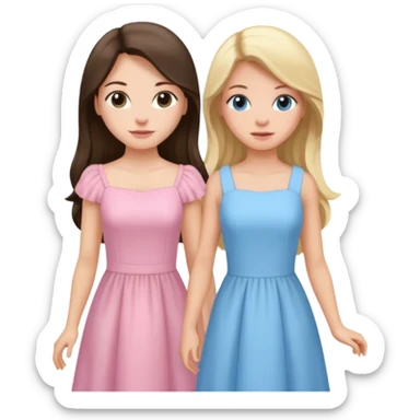 long hair brunette girl in light pink dress and blonde girl in light blue dress sticker