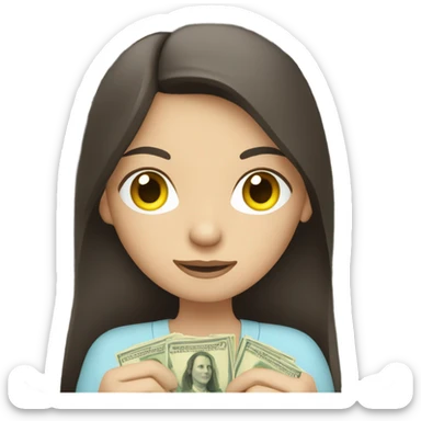 White brunette woman counting money sticker