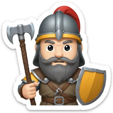 gimli the dwarf, dark beard, gray metal helmet, battle axe sticker