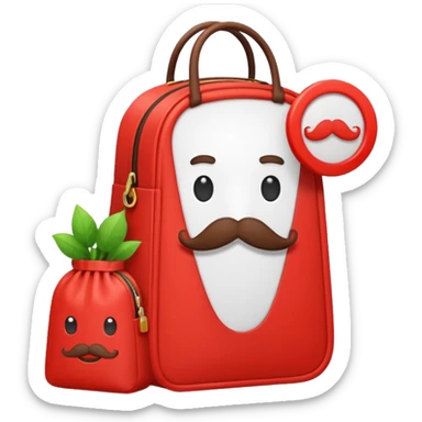 Rappi logo with mustache and bag emoji style sticker