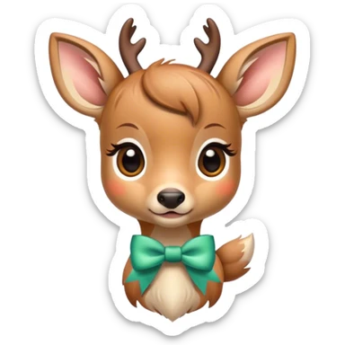 a small fawn with a bow sticker
