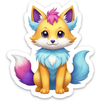 Kawaii bright fantasy ethereal anthro fursona Fakemon with tufted tail  sticker