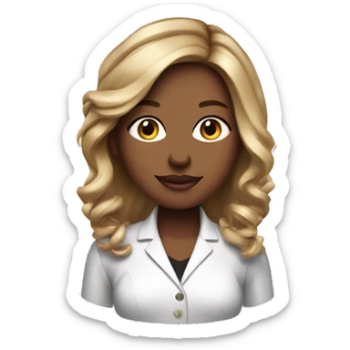 Girly girl with balayage hair working in corporate, wearing pink sticker