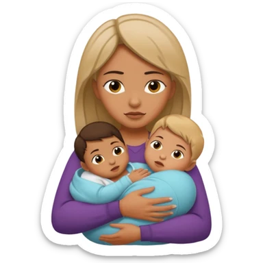 A woman holds her baby in her hands hugs him and looks a little agressive  sticker