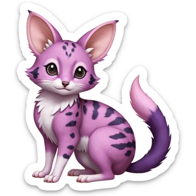 Magenta, purple-pointed, soft realistic romantic vintage antique divine beautiful elegant pretty precious cute young youthful  Fakémon-Pokémon-opossum-feline-mouse-serval-caracal-chinchilla-Minccino-Cinccino-Meowstic-rodent-hybrid-creature with a big fluffy bushy tail (full body) sticker